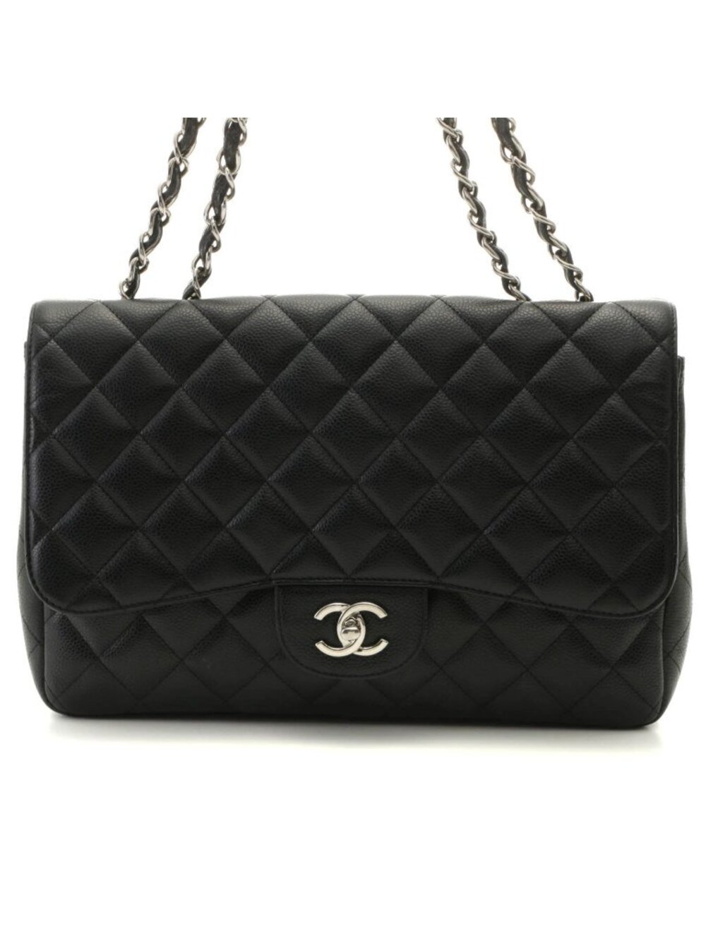 Chanel Shoulder Bag Maxi Quilted 30 Chain Caviar Leather Black Silver